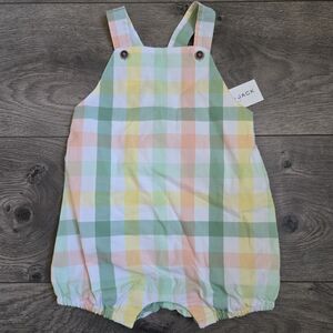 ​Janie and Jack Baby Multi Pastel Plaid Romper Overalls NWT 6-12 Months Easter